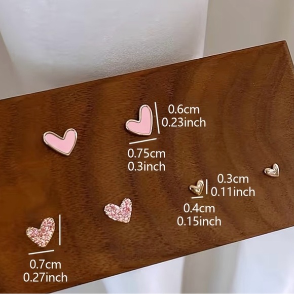 Gold and Pink Heart Stud Earrings Set of 3 - Picture 4 of 4